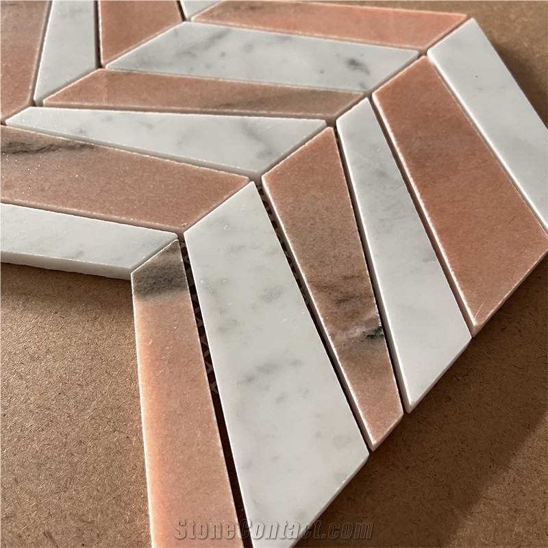 Customized Herringbone Marble Mosaic Tiles For Home Wall