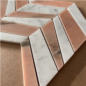 Customized Herringbone Marble Mosaic Tiles For Home Wall