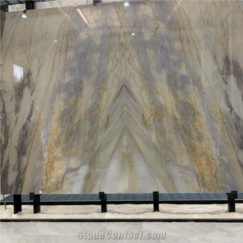 Golden Macaubas Quartzite Bookmatch Slabs For Background