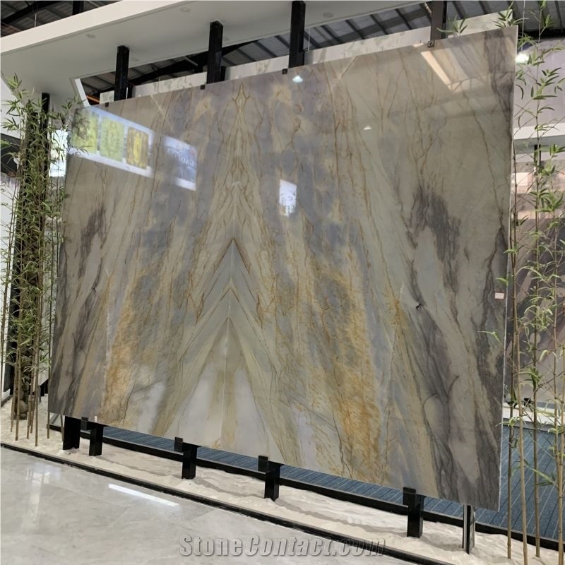 Golden Macaubas Quartzite Bookmatch Slabs For Background