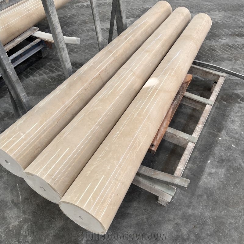 Hand Carved Beige Marble Column Pillars For Garden And Home
