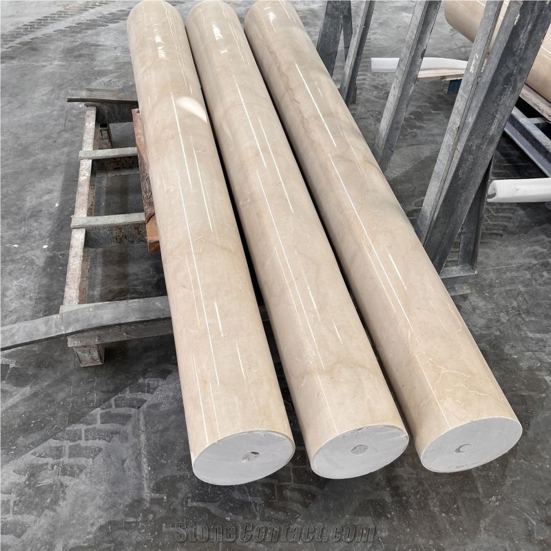 Hand Carved Beige Marble Column Pillars For Garden And Home