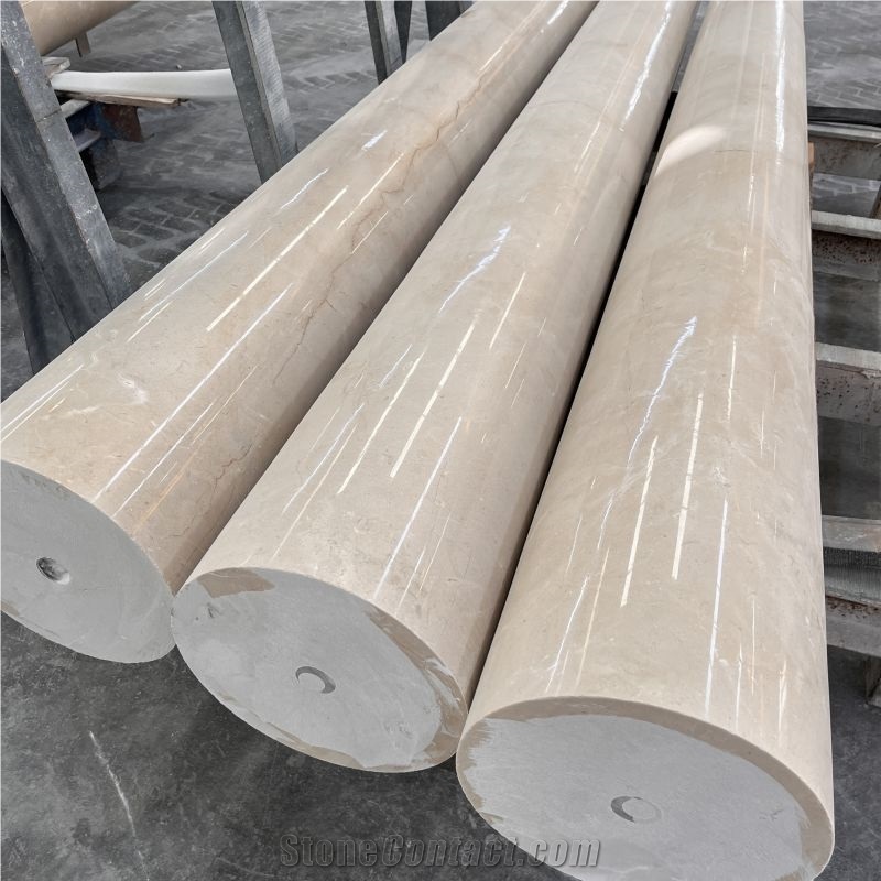 Hand Carved Beige Marble Column Pillars For Garden And Home