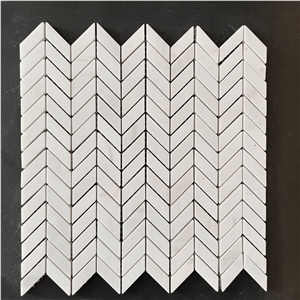 Herringbone White Marble Mosaic Tiles For Backsplash Walling