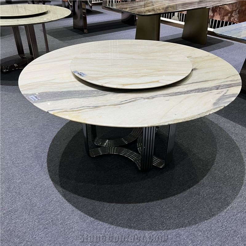Home Decoration Golden Vein Marble Round Dining Table