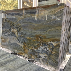 Hot Sale Golden Silk Quartzite Slabs Luxury Stone Wall Decor