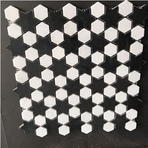 Modern Design White Marble And Black Marble Mosaic Wall Tile