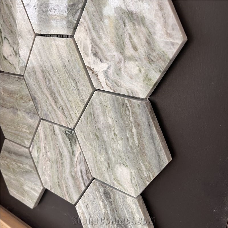 New Design Hexagon Green Marble Mosaic Tiles For Wall Design