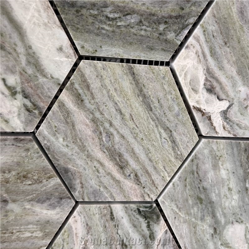 New Design Hexagon Green Marble Mosaic Tiles For Wall Design