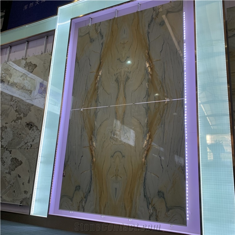 Polished Bookmatch Macaubas Gold Quartzite Slabs For Wall