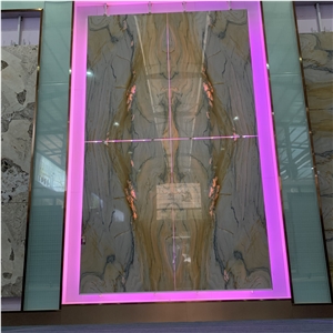 Polished Bookmatch Macaubas Gold Quartzite Slabs For Wall