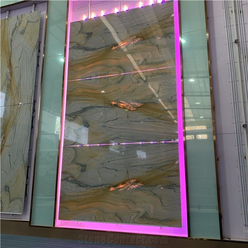 Polished Bookmatch Macaubas Gold Quartzite Slabs For Wall