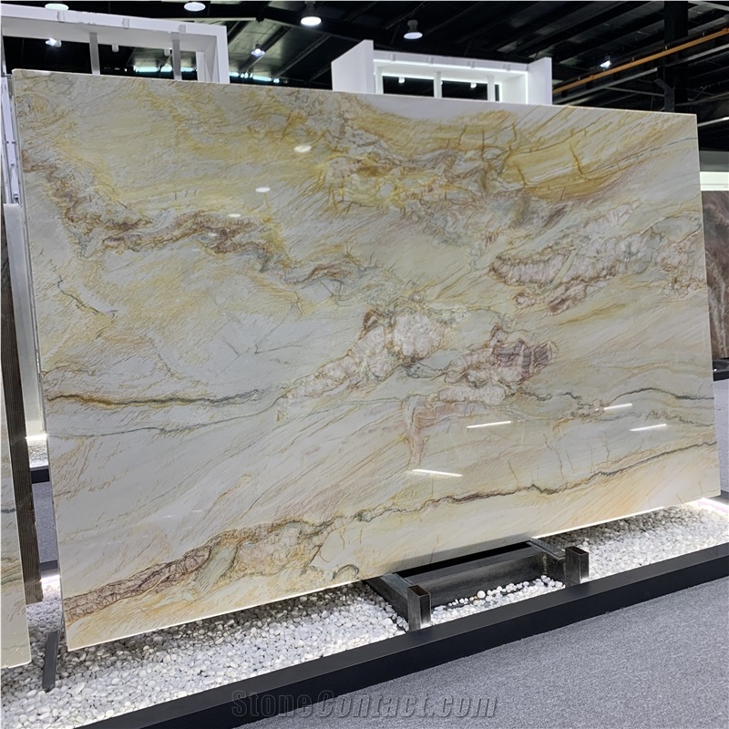 Polished Golden Macaubas Quartzite Slabs For Wall Tiles