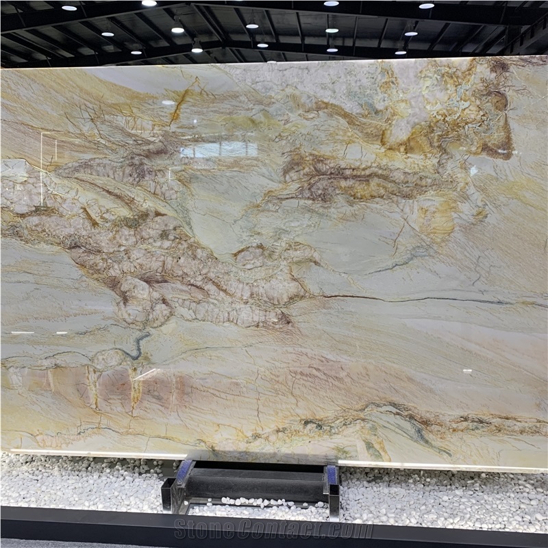 Polished Golden Macaubas Quartzite Slabs For Wall Tiles