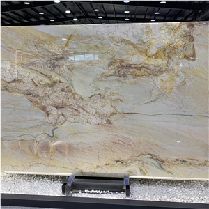 Polished Golden Macaubas Quartzite Slabs For Wall Tiles