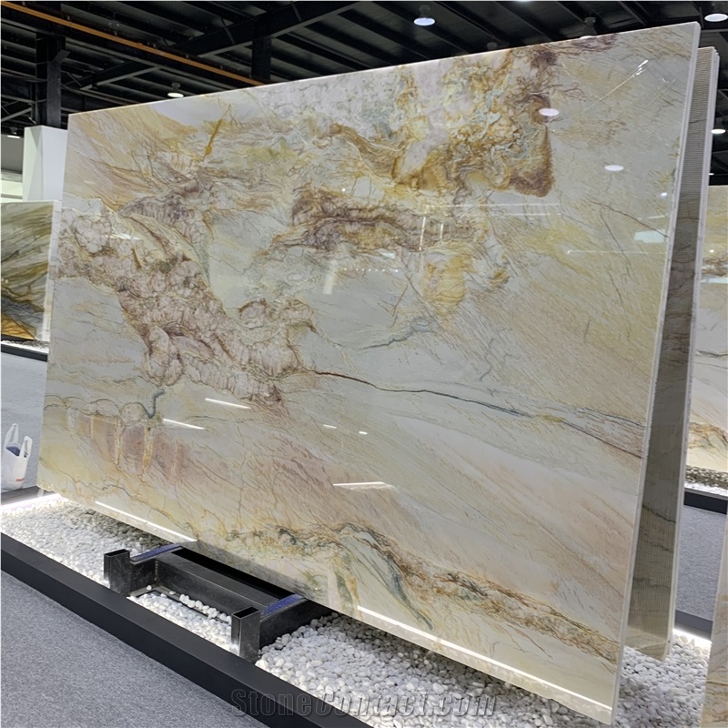 Polished Golden Macaubas Quartzite Slabs For Wall Tiles