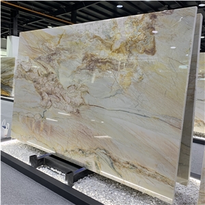 Polished Golden Macaubas Quartzite Slabs For Wall Tiles