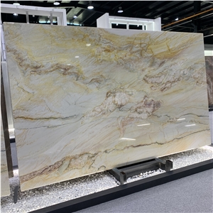 Polished Golden Macaubas Quartzite Slabs For Wall Tiles