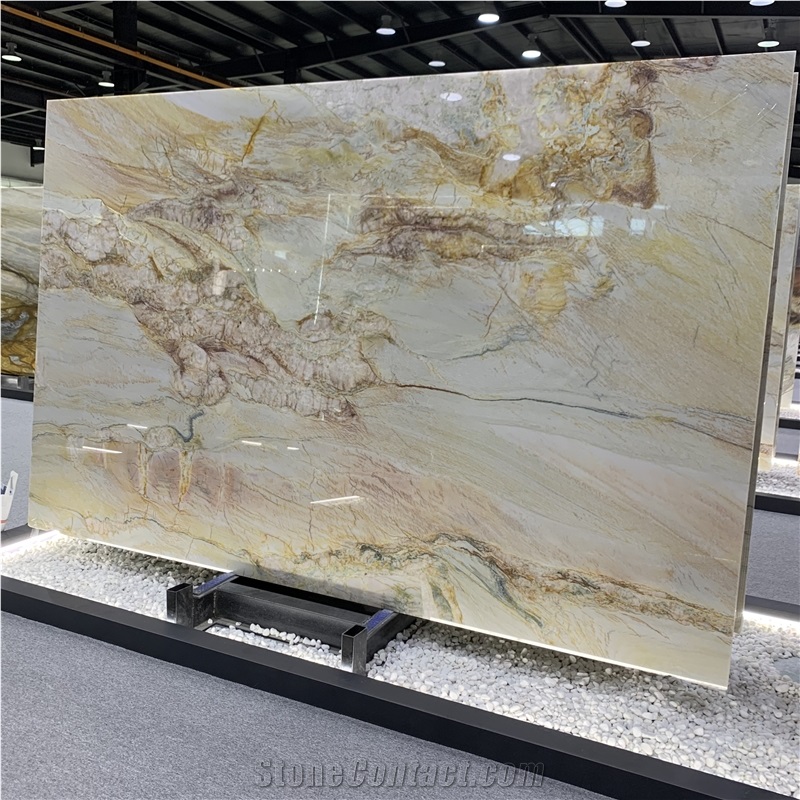 Polished Golden Macaubas Quartzite Slabs For Wall Tiles