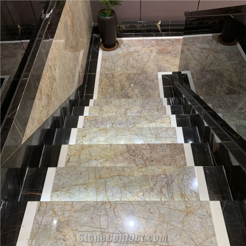 Versailles Gold Marble Stairs & Step Tiles For Home Design