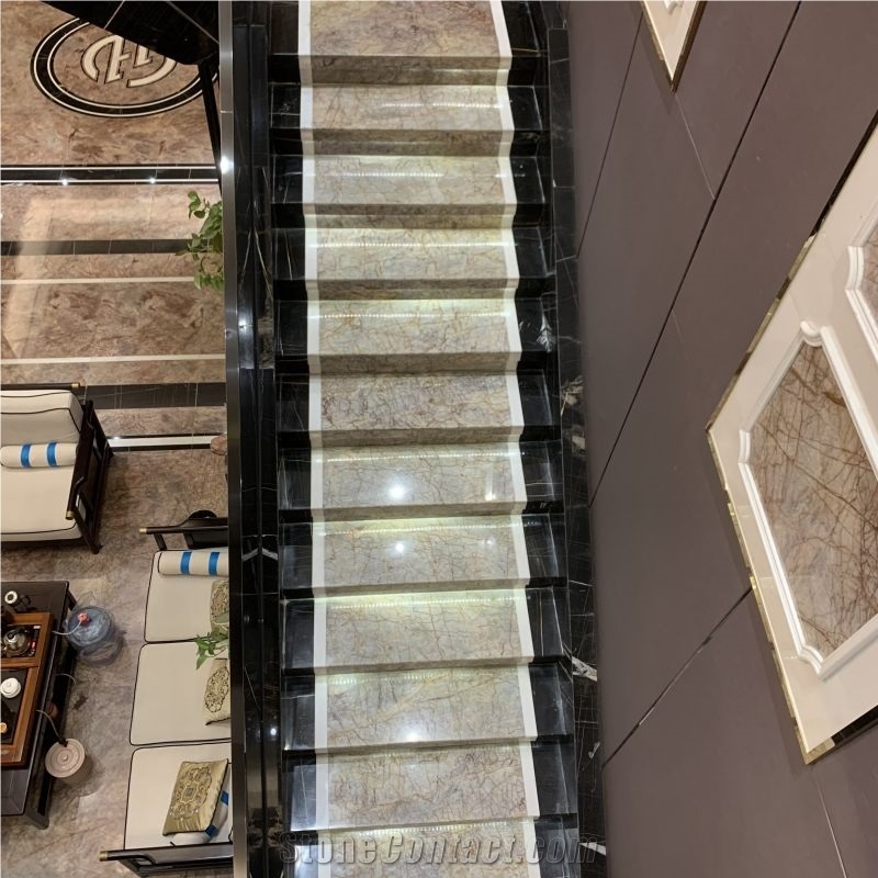 Versailles Gold Marble Stairs & Step Tiles For Home Design