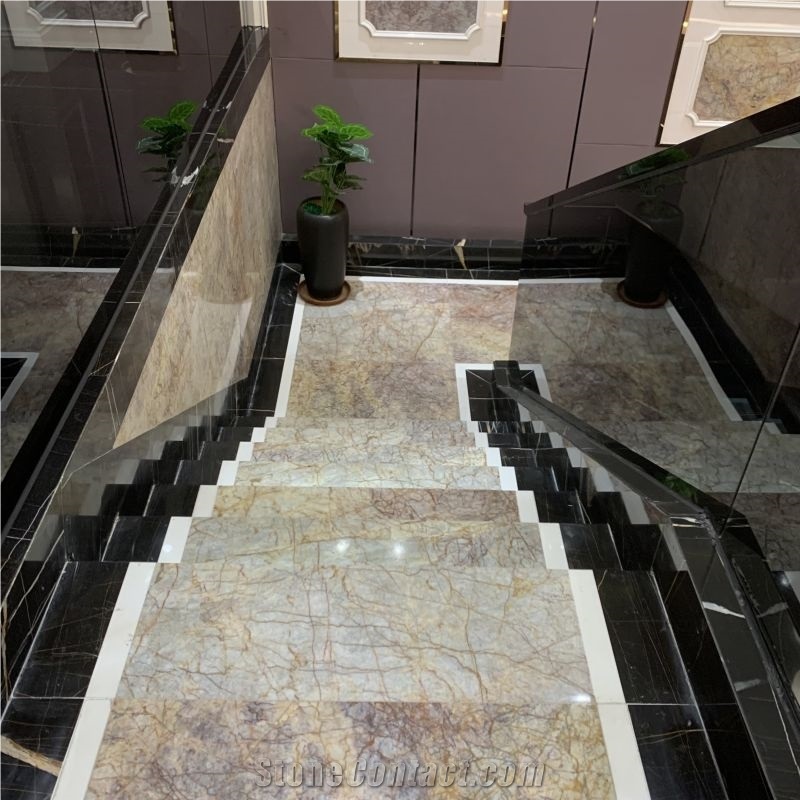 Versailles Gold Marble Stairs & Step Tiles For Home Design