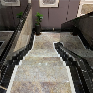 Versailles Gold Marble Stairs & Step Tiles For Home Design