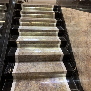 Versailles Gold Marble Stairs & Step Tiles For Home Design