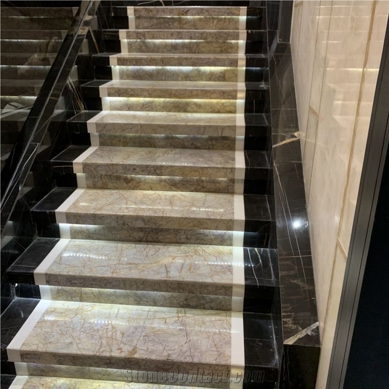 Versailles Gold Marble Stairs & Step Tiles For Home Design