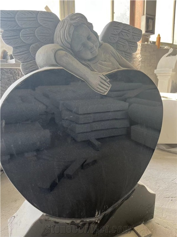 Carving Angel Holding Heart Granite Tombstone G603 Monument