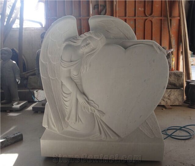 Carving Angel Holding Heart Granite Tombstone G603 Monument