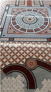 Lobby Floor Marble Waterjet Medallions Silver Grey Carpet