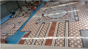 Lobby Floor Marble Waterjet Medallions Silver Grey Carpet