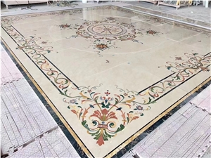 Luxury Lobby Design Marble Crema Marfil Waterjet Medallions