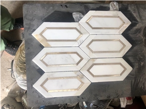 Marble Calacatta Gold Chevron Mosaic With Copper Design Tile