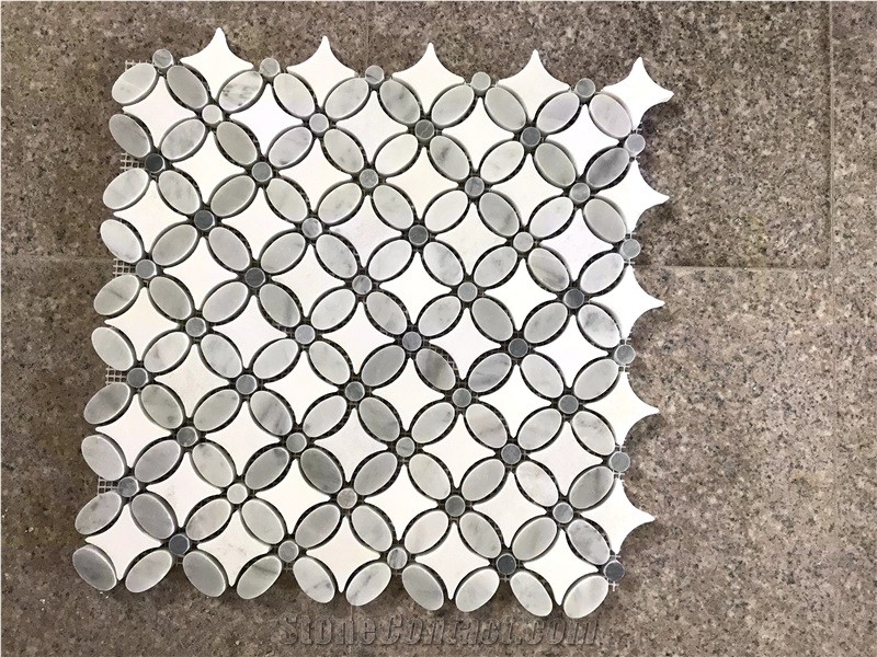 Marble Calacatta Gold Chevron Mosaic With Square Dot Tile
