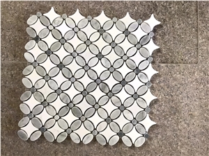Marble Calacatta Gold Chevron Mosaic With Square Dot Tile