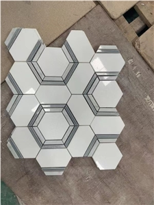 Marble Calacatta Gold Chevron Mosaic With Square Dot Tile