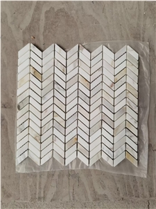 Marble Crema Marfil Chevron Mosaic With Square Dots Mosaic