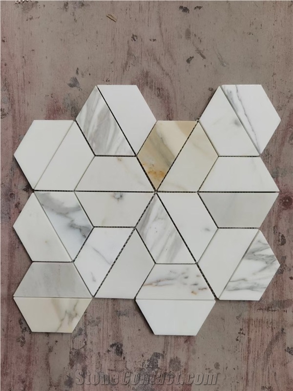 Marble Crema Marfil Chevron Mosaic With Square Dots Mosaic