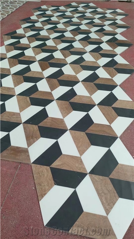 Marble Mosaic Medallions 3D Black White Waterjet Floor Tile