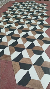 Marble Mosaic Medallions 3D Black White Waterjet Floor Tile