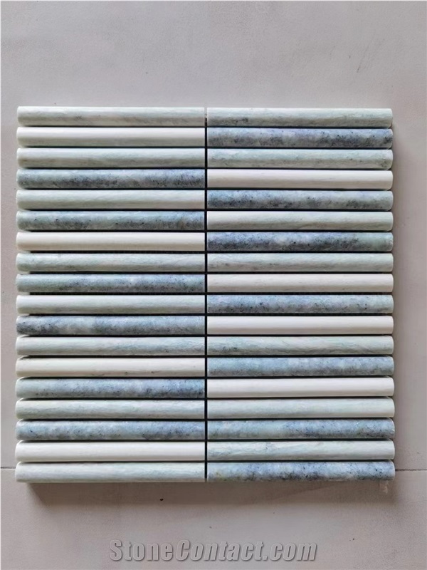 Marble Thassos Bathroom Mosaic Chevron Blue Palissandro Tile