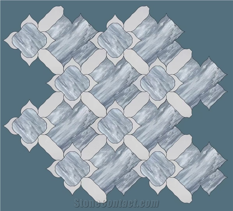 Marble Water-Jet Mosaic Design Norwegian Flower Mosaic Tile