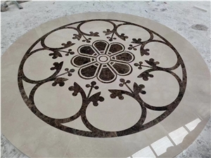 Marble Waterjet Medallions Stone Crema Marfil Floor Carpet