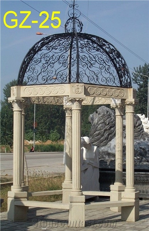 Sculptured Statue Dome Gazebo China Beige Limestone Porches Pavilion