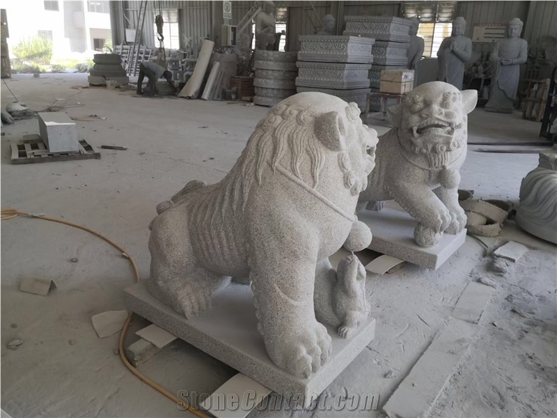 Stone Animal Sculptures Grey Granite G341 Elephants Statues