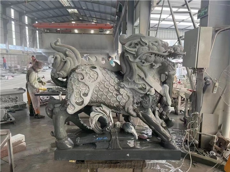 Stone Animal Sculptures Grey Granite G341 Elephants Statues