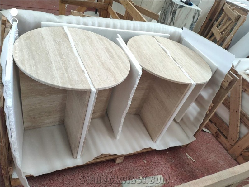 Stone Office Furniture Silver Blue Travertine Coffee Table