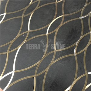 Black Marble Tile Metal Tile Luxury Waterjet Marble Mosaic